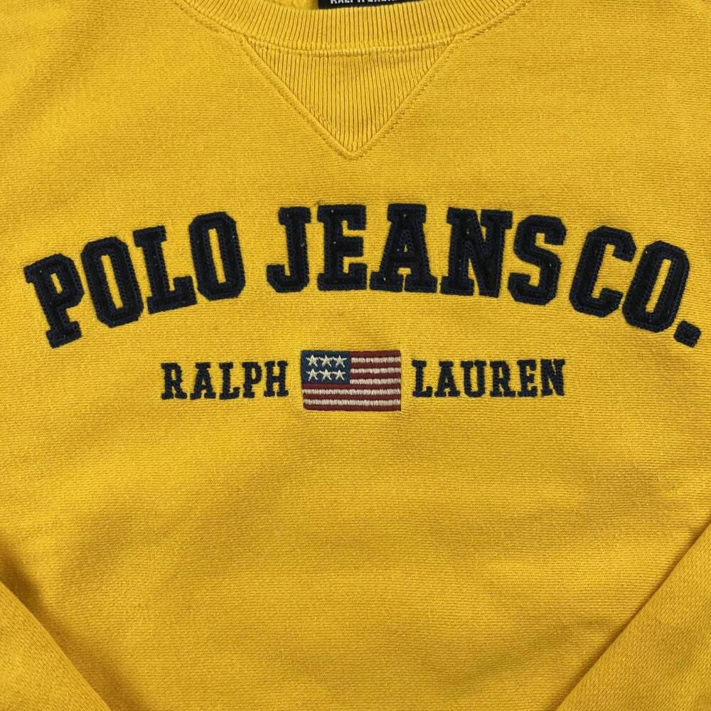 Polo Jeans Co Crewneck Sweatshirt Small Yellow Spellout - Picture 3 of 6